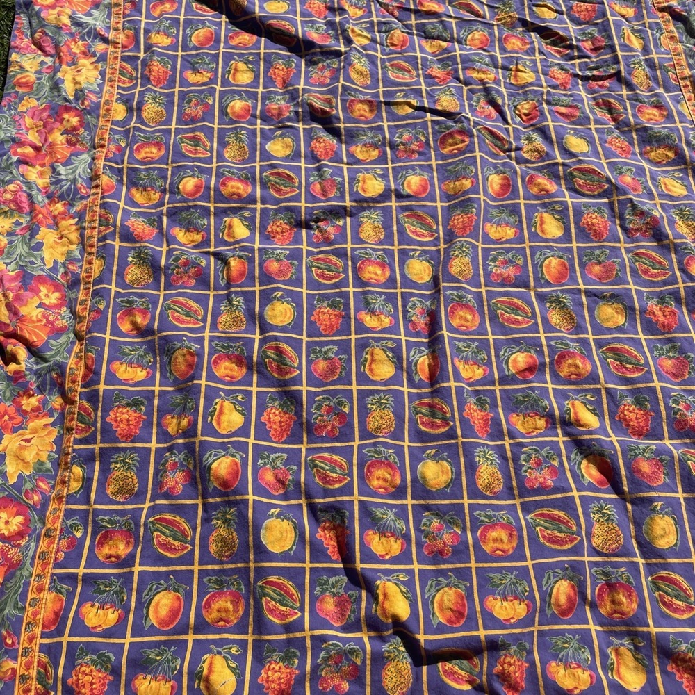 April Cornell 100% Cotton Classic Purple Floral Fruits Tablecloth 50 X 64 INDIA - Picture 3 of 5